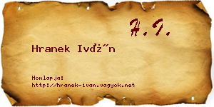 Hranek Iván névjegykártya